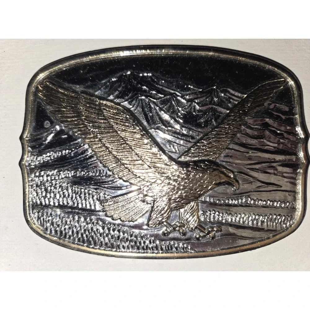 Vintage 1982 American Eagle Bicentennial Belt Buckle Silver Plate 24 Gold IOB